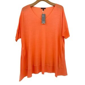 Eileen Fisher Silk Tussah Jersey Blouse with Chiffon Trim Size 1X